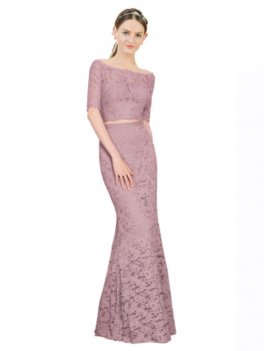 Sirena Hombros Descubiertos Encaje Largo Vestidos de dama de honor / Vestidos de fiesta Outlet