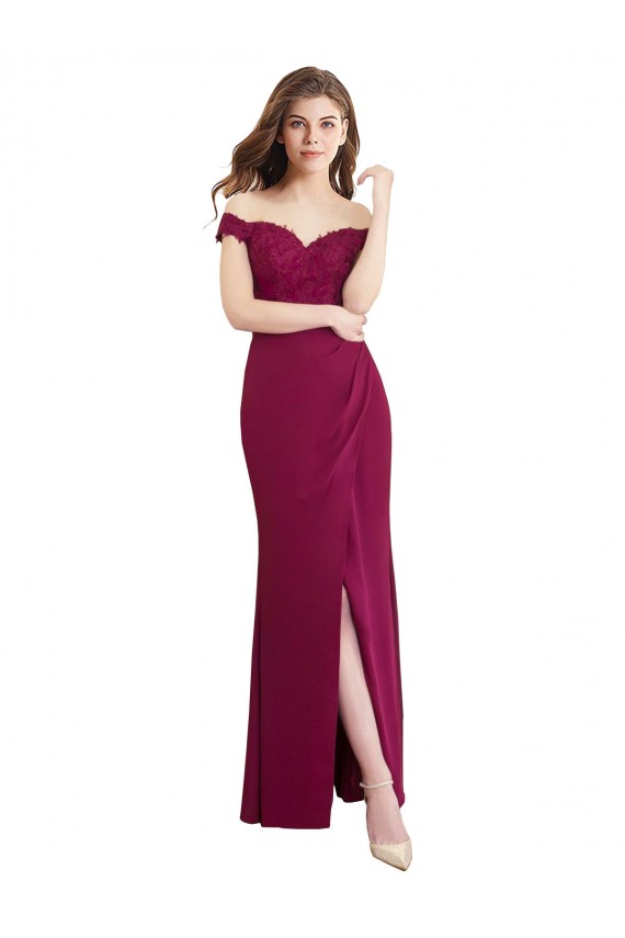 Sirena Hombros Descubiertos Gasa Encaje Largo Vestidos de dama de honor Outlet