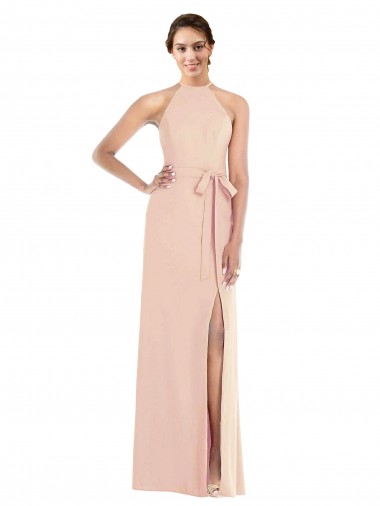 Trompeta Halter Crepé Elástico Largo Formales Vestidos de dama de honor / Vestidos de fiesta Outlet