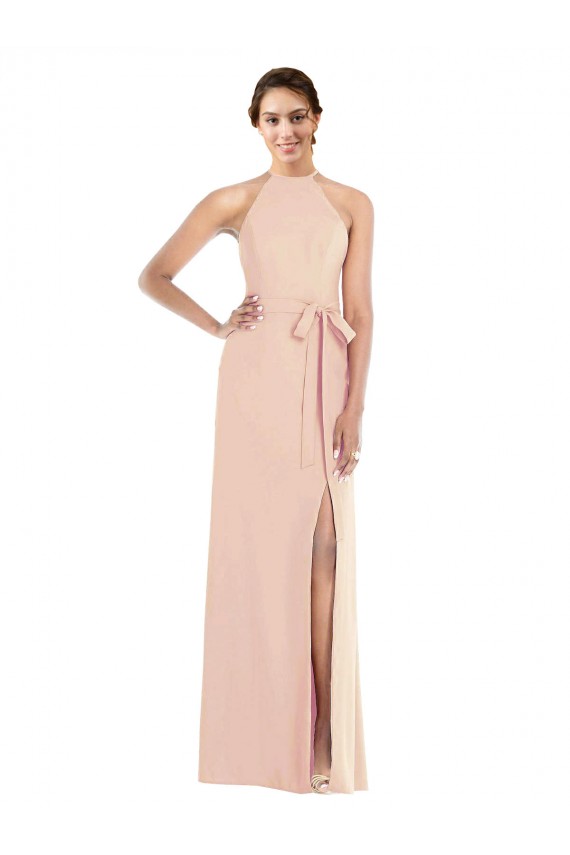 Trompeta Halter Crepé Elástico Largo Formales Vestidos de dama de honor / Vestidos de fiesta Outlet