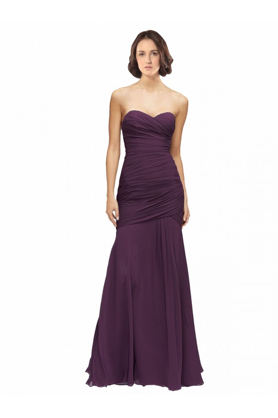 Uva Sirena Cuello de Corazón Gasa Largo Vestidos de dama de honor Outlet