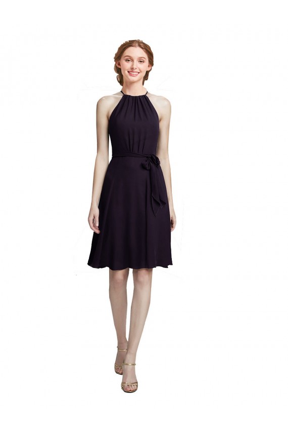 Uva línea A Halter Cuello Alto Gasa Corto Vestidos de dama de honor / Vestidos de cóctel / Vestidos para homecoming Outlet