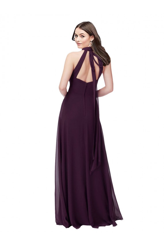 Uva línea A Halter Cuello Alto Gasa Largo Vestidos de dama de honor Outlet