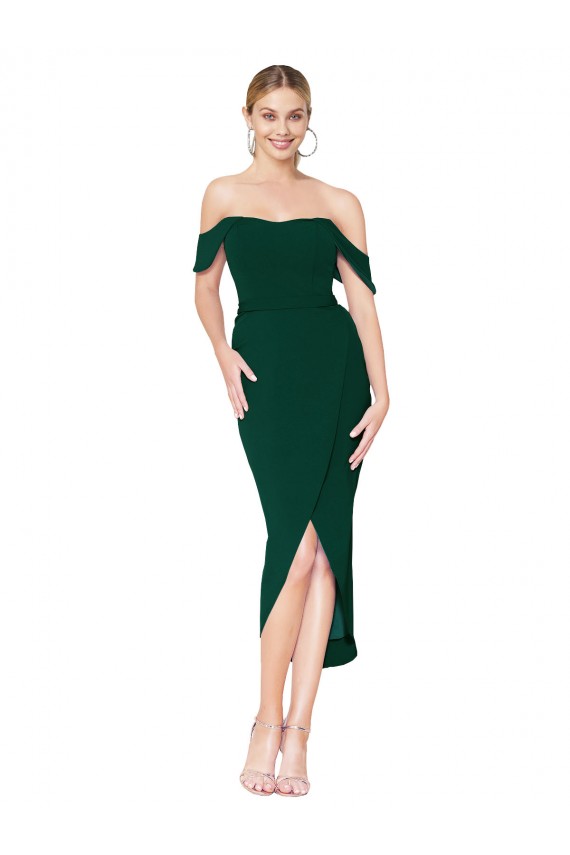Verde Midnight Sirena Hombros Descubiertos Crepé Elástico Corto Asimétrico Formales Vestidos de dama de honor / Vestidos de fiesta / Vestidos de cóctel Outlet