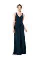 Verde Midnight línea A Cuello en V Gasa Largo Vestidos de dama de honor Outlet