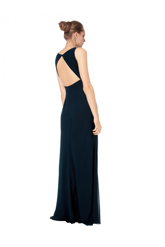 Verde Midnight línea A Cuello en V Gasa Largo Vestidos de dama de honor Outlet