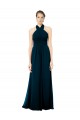 Verde Midnight línea A Halter Gasa Largo Vestidos de dama de honor Outlet