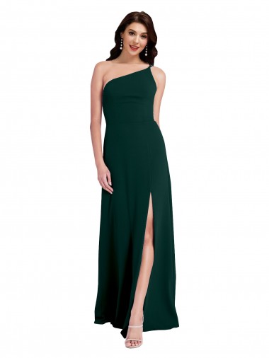 Verde Midnight línea A Un Hombre Crepé Elástico Largo Formales Vestidos de dama de honor / Vestidos de fiesta Outlet