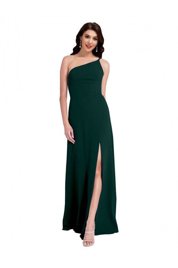 Verde Midnight línea A Un Hombre Crepé Elástico Largo Formales Vestidos de dama de honor / Vestidos de fiesta Outlet