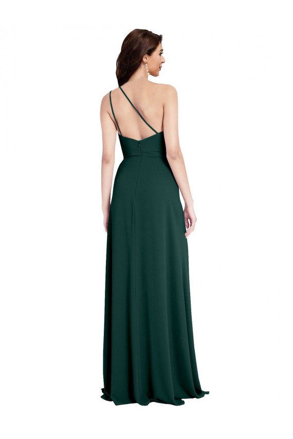 Verde Midnight línea A Un Hombre Crepé Elástico Largo Formales Vestidos de dama de honor / Vestidos de fiesta Outlet