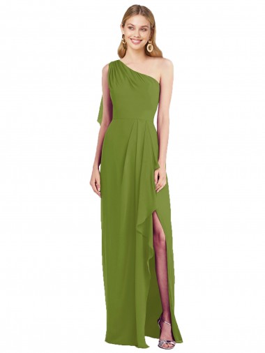 Verde Oliva Trompeta Un Hombre Gasa Largo Vestidos de dama de honor Outlet