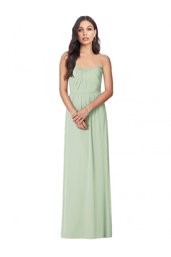 Verde Salvia Trompeta Sin tirantes Gasa Largo Vestidos de dama de honor Outlet