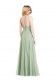 Verde Salvia Trompeta Tirantes espagueti Cuadrado Gasa Largo Formales Vestidos de dama de honor / Vestidos de noche Outlet