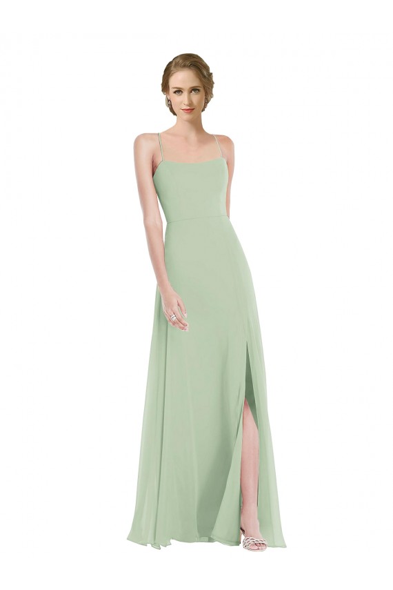 Verde Salvia línea A Cucharón Gasa Largo Vestidos de dama de honor Outlet