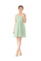Verde Salvia línea A Cuello en V Gasa Corto Vestidos de dama de honor / Vestidos de cóctel Outlet