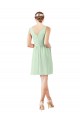Verde Salvia línea A Cuello en V Gasa Corto Vestidos de dama de honor / Vestidos de cóctel Outlet