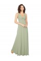 Verde Salvia línea A Cuello en V Gasa Largo Vestidos de dama de honor Outlet