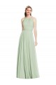 Verde Salvia línea A Halter Gasa Largo Vestidos de dama de honor Outlet