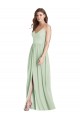 Verde Salvia línea A Tirantes espagueti Cuello en V Gasa Largo Vestidos de dama de honor Outlet