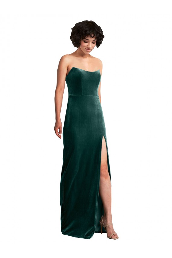 Verde oscuro Cubierta Sin tirantes Terciopelo Elástico Largo Formales Vestidos de dama de honor / Vestidos de fiesta Outlet