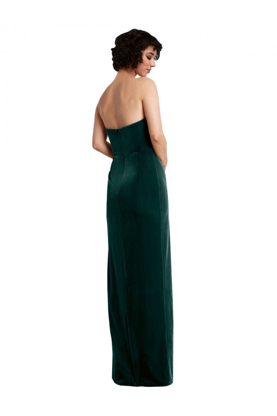 Verde oscuro Cubierta Sin tirantes Terciopelo Elástico Largo Formales Vestidos de dama de honor / Vestidos de fiesta Outlet