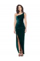 Verde oscuro Cubierta Un Hombre Terciopelo Elástico Largo Asimétrico Vestidos de dama de honor / Vestidos de fiesta Outlet