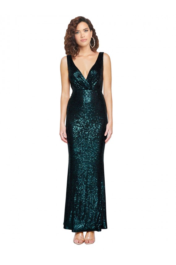 Verde oscuro Sirena Cuello en V Lentejuela Largo Formales Vestidos de dama de honor / Vestidos de fiesta Outlet
