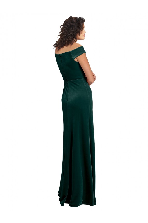 Verde oscuro línea A Cuadrado Terciopelo Elástico Largo Formales Vestidos de dama de honor / Vestidos de fiesta Outlet
