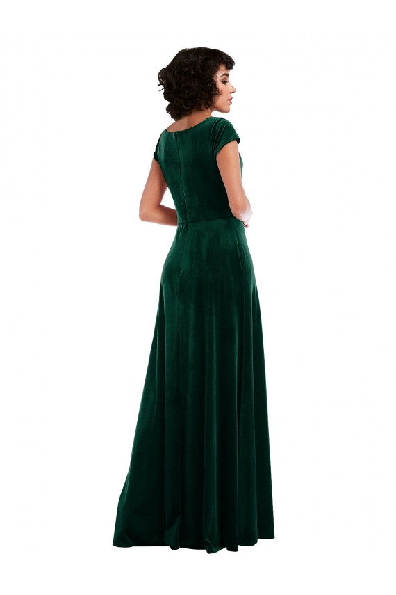 Verde oscuro línea A Terciopelo Elástico Largo Vestidos de dama de honor / Vestidos de fiesta Outlet