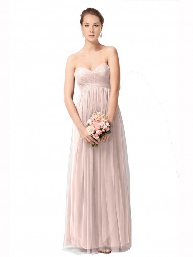 Vintage Rose línea A Cuello de Corazón Tul Largo Vestidos de dama de honor Outlet