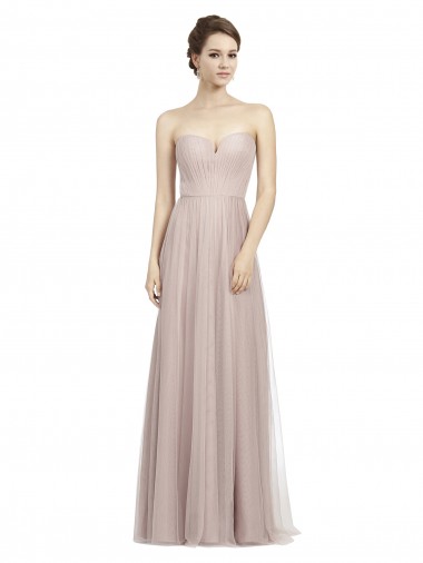 Vintage Rose línea A Cuello de Corazón Tul Largo Vestidos de dama de honor Outlet