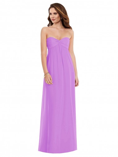 Violeta línea A Cuello de Corazón Gasa Largo Vestidos de dama de honor Outlet
