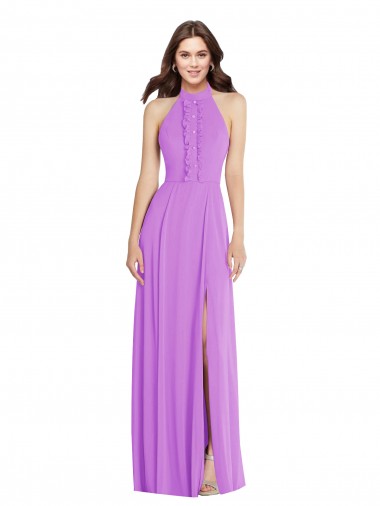 Violeta línea A Halter Gasa Largo Formales Vestidos de dama de honor / Vestidos de noche Outlet