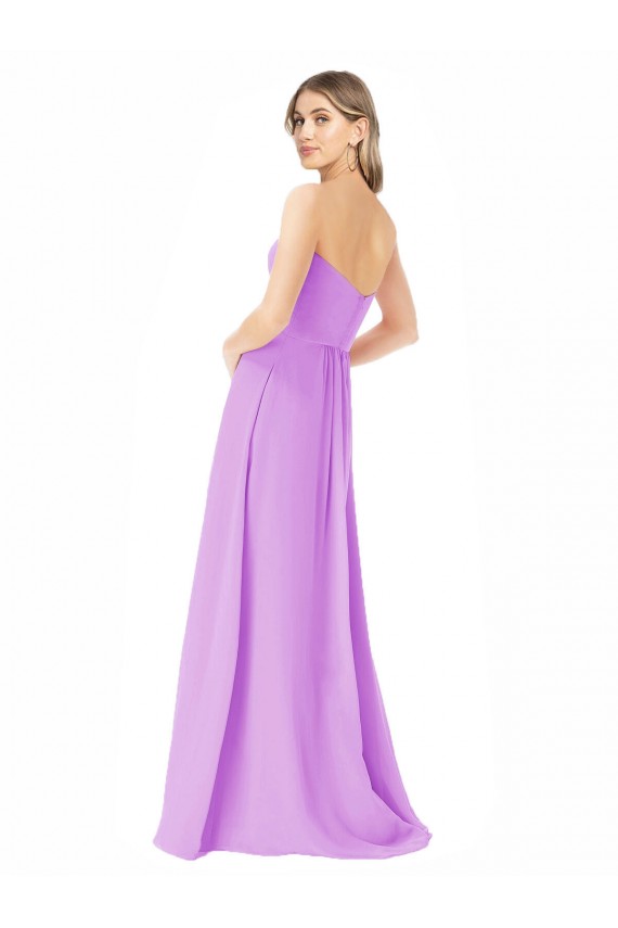 Violeta línea A Sin tirantes Gasa Largo Vestidos de dama de honor Outlet