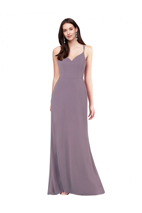 lavanda oscura Columna Cuello de Corazón Gasa Largo Formales Vestidos de dama de honor / Vestidos de noche Outlet