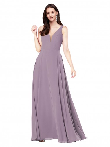 lavanda oscura Cubierta Cuello en V Gasa Largo Formales Vestidos de dama de honor / Vestidos de noche Outlet