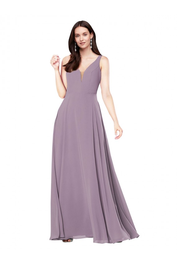 lavanda oscura Cubierta Cuello en V Gasa Largo Formales Vestidos de dama de honor / Vestidos de noche Outlet