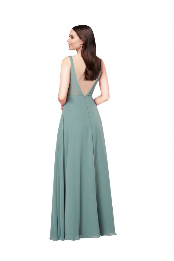 lavanda oscura Cubierta Cuello en V Gasa Largo Formales Vestidos de dama de honor / Vestidos de noche Outlet