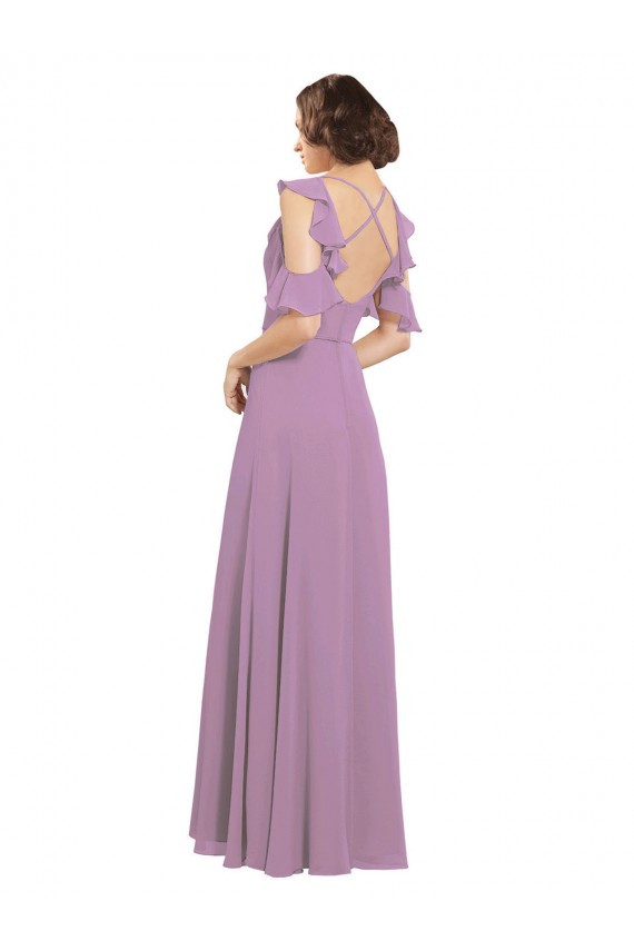 lavanda oscura línea A Cuello Alto Gasa Largo Vestidos de dama de honor Outlet