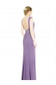 lavanda oscura línea A Cuello Barco Cuello Alto Gasa Largo Vestidos de dama de honor Outlet