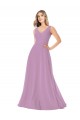 lavanda oscura línea A Cuello en V Gasa Largo Vestidos de dama de honor Outlet