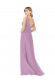 lavanda oscura línea A Cuello en V Gasa Largo Vestidos de dama de honor Outlet