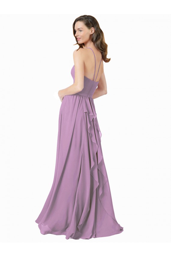 lavanda oscura línea A Halter Gasa Largo Vestidos de dama de honor Outlet