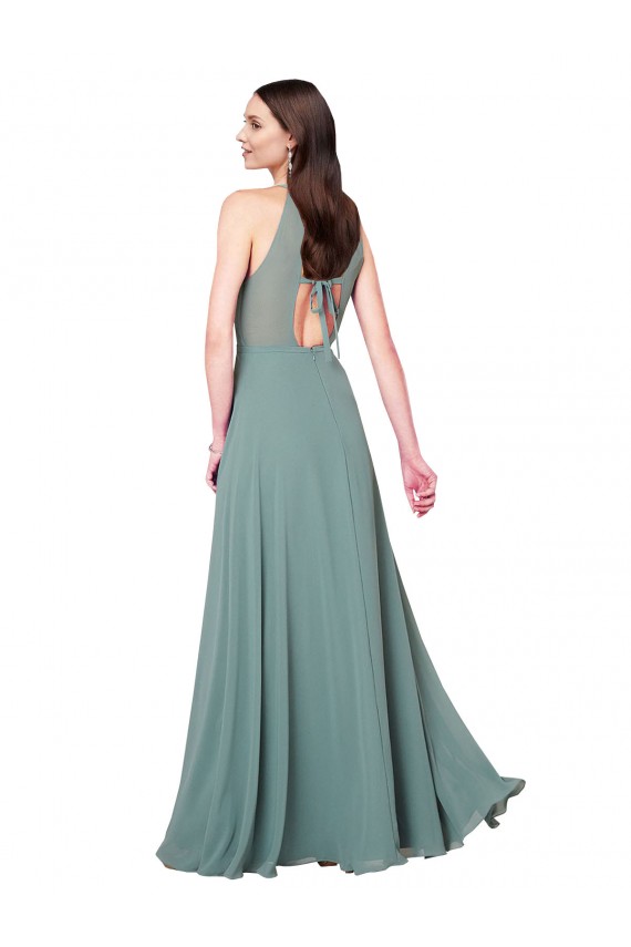 lavanda oscura línea A Halter Gasa Largo Vestidos de dama de honor Outlet