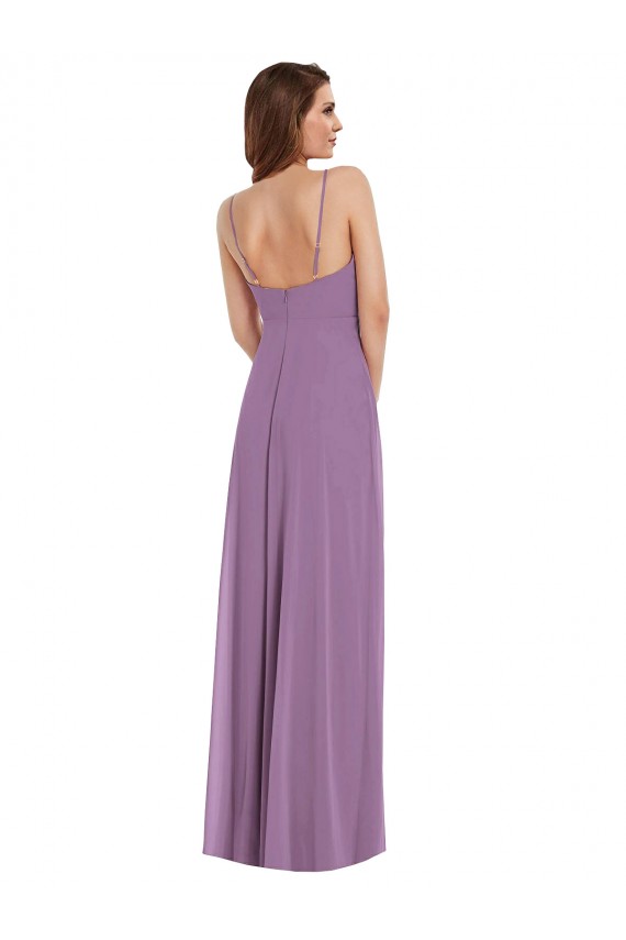 lavanda oscura línea A Tirantes espagueti Gasa Largo Vestidos de dama de honor Outlet