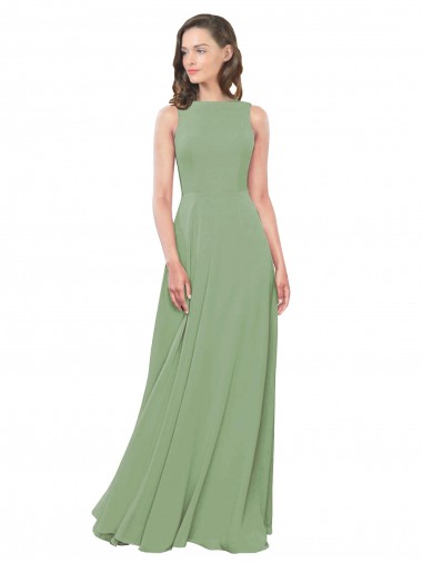 línea A Cuadrado Cuello Alto Gasa Largo Vestidos de dama de honor Outlet