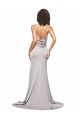 línea A Cuello Alto Barrer tren Satén elástico Largo Formales Vestidos de dama de honor / Vestidos de fiesta Outlet