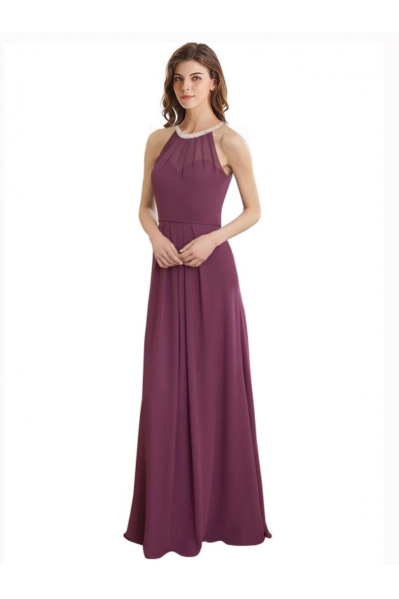 línea A Cuello Alto Gasa Largo Vestidos de dama de honor Outlet