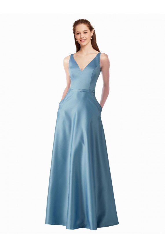 línea A Cuello Alto Satén Largo Vestidos de dama de honor / Vestidos de fiesta Outlet