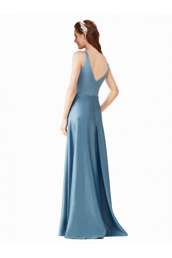 línea A Cuello Alto Satén Largo Vestidos de dama de honor / Vestidos de fiesta Outlet